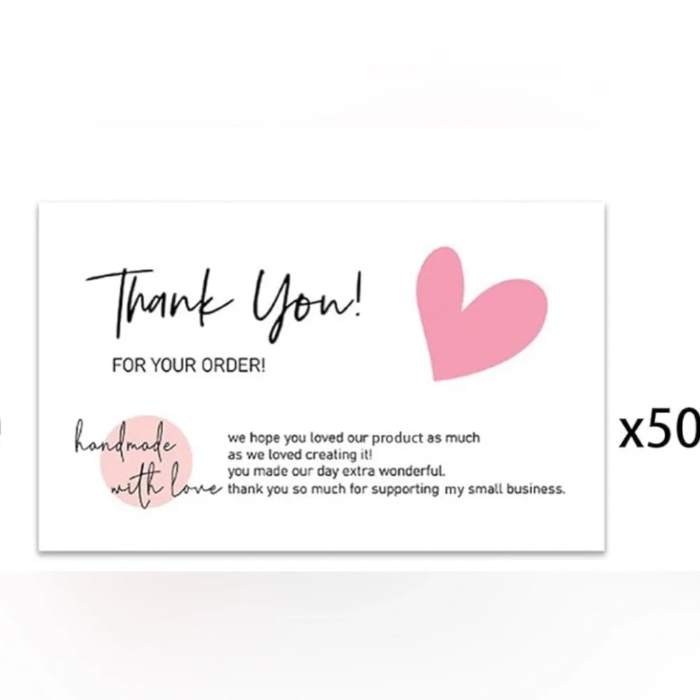 3/$21, 50 Thank You For Your Order Cards, Handmade With Love